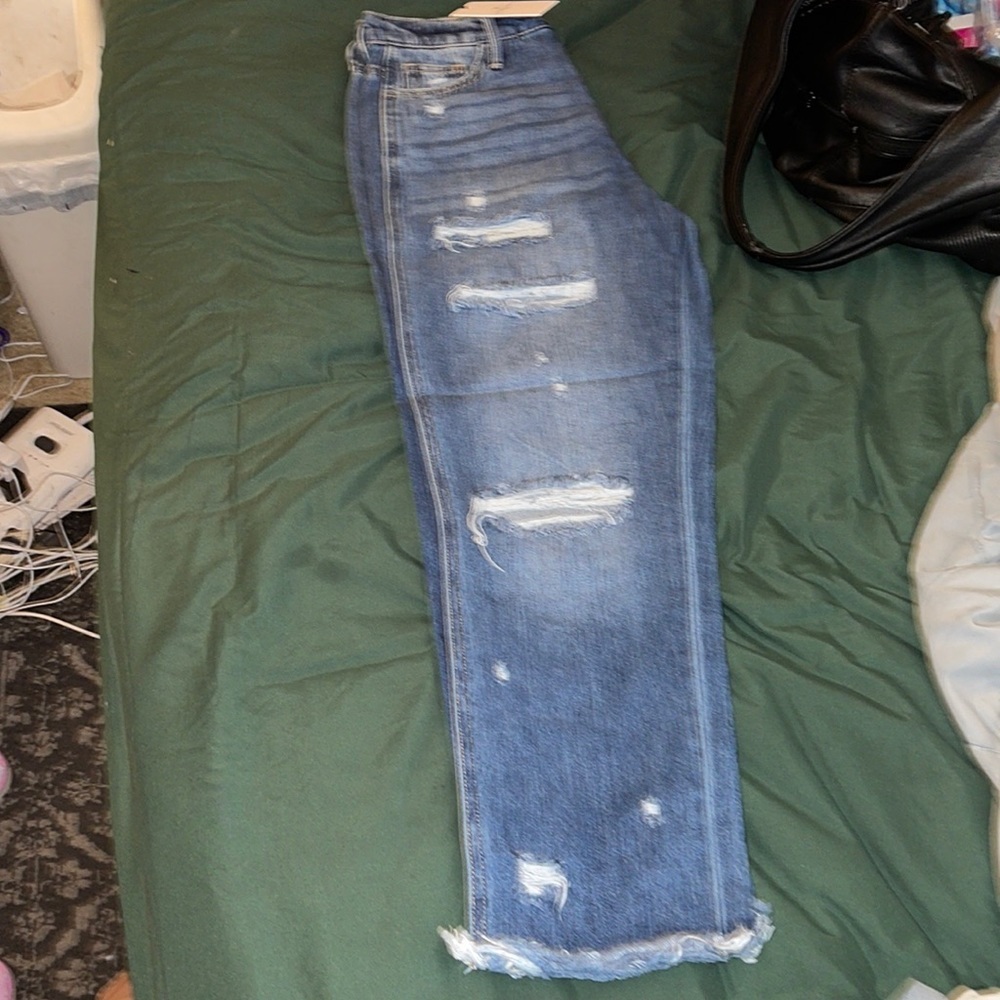 Size 5 medium wash high-rise distressed mom jeans